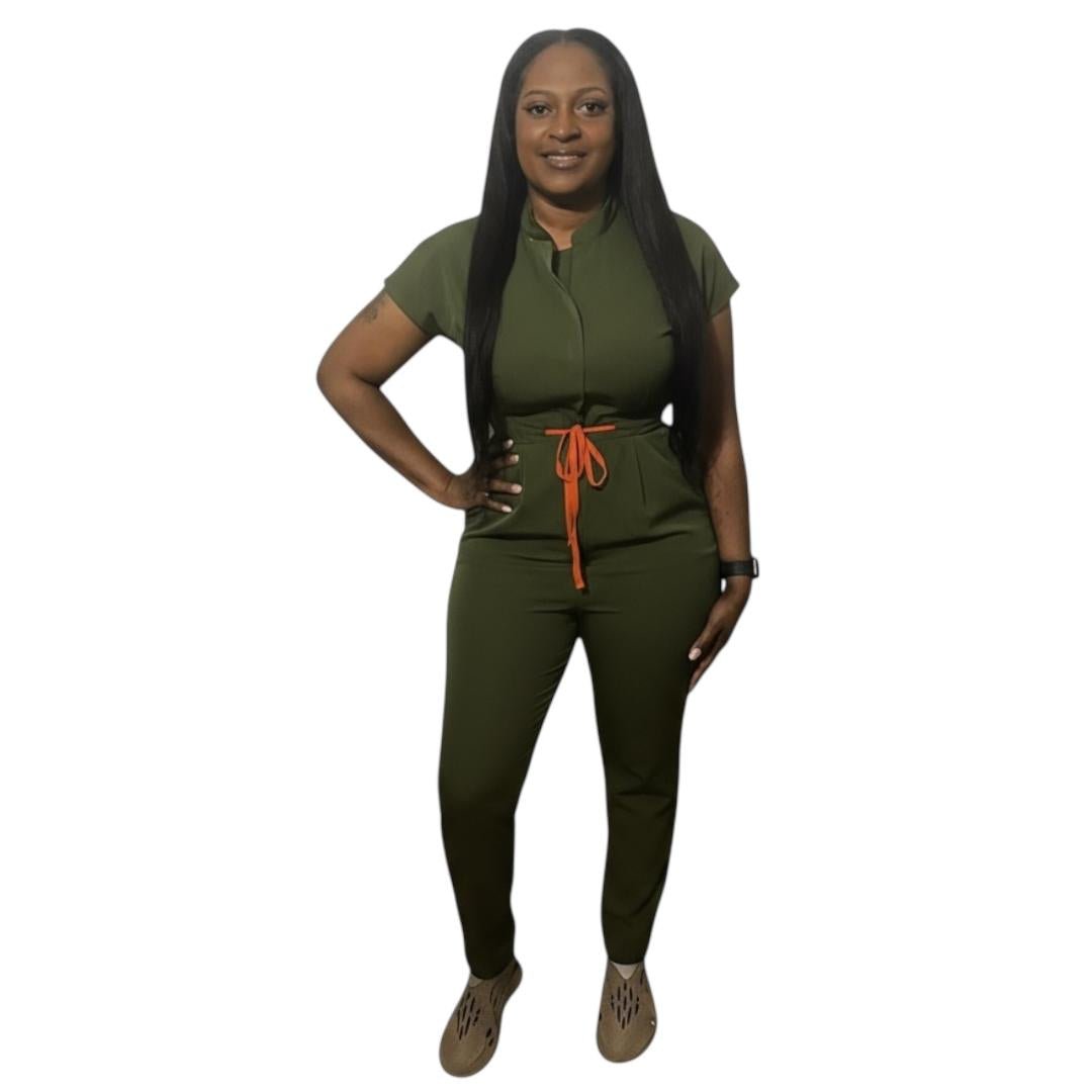 Limited Edition - One Piece Scrub Jumpsuit - Nursecaresuites - Online Healthcare BoutiqueScrubs8 pocket medical uniformadjustable drawstring waist jumpsuitall day comfort scrubs