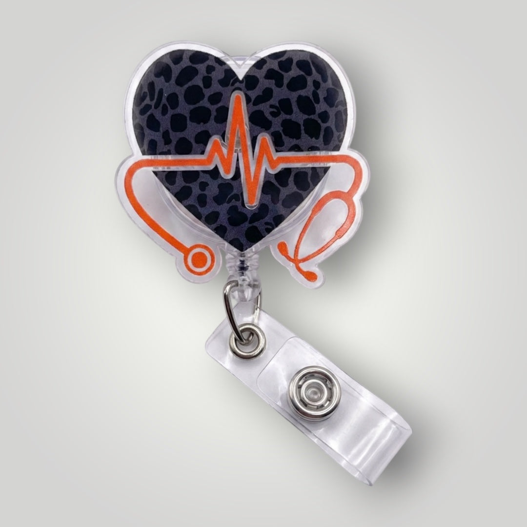 Leopard Heartbeat Stethoscope Badge Reel