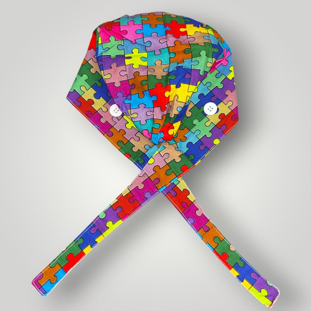Autism Acceptance Satin - Lined Tie Back Scrub Cap - Nursecaresuites - Online Healthcare BoutiqueScrub CapAdjustable Scrub CapAutism Acceptance Scrub CapAutism Awareness Scrub Cap