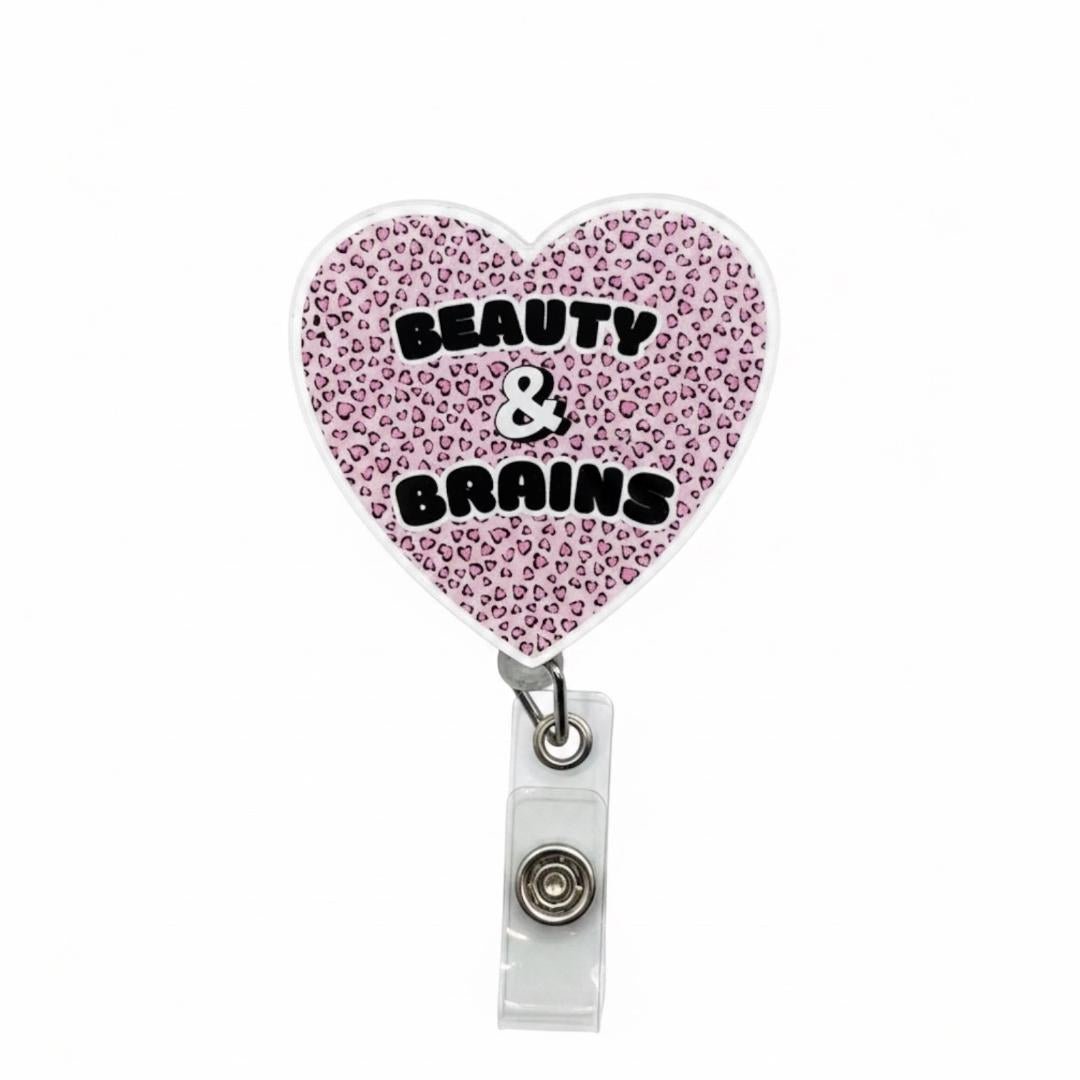 Beauty & Brains Heart Badge Reel - Nursecaresuites - Online Healthcare Boutiquebadge reelbadge reel retractablebeauty and brains badge reelcute nurse badge reel