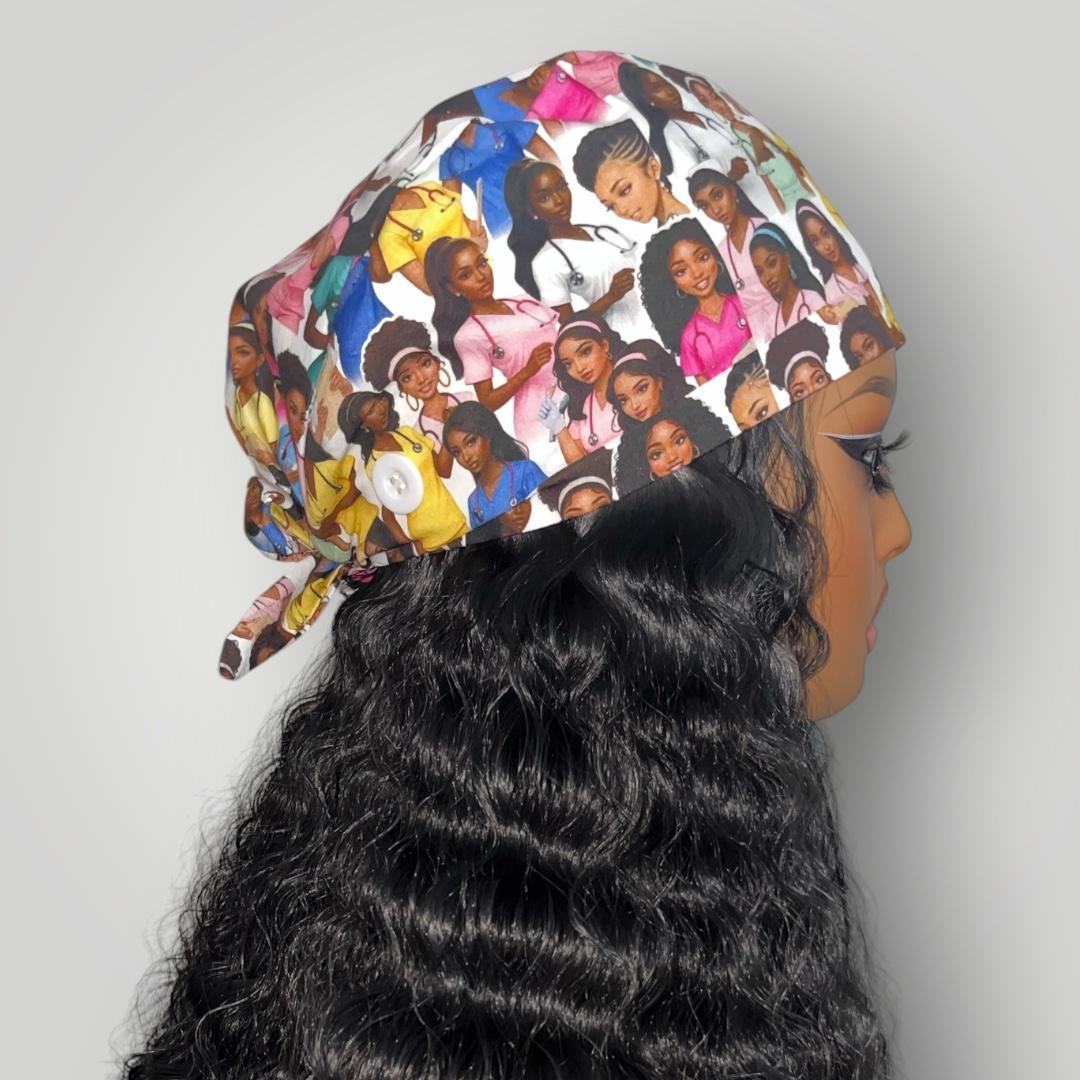 Black Girl Magic Satin - Lined Tie Back Scrub Cap - Nursecaresuites - Online Healthcare BoutiqueScrub Capblack girl magic scrub capblack healthcare professionalsblack nurse scrub cap