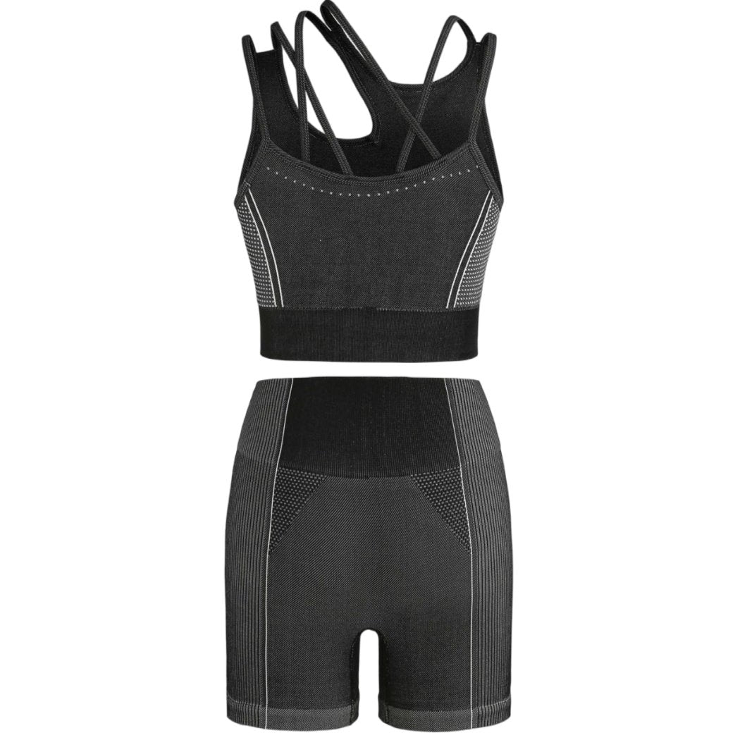 Black Strappy Yoga Set - Nursecaresuites - Online Healthcare BoutiqueJumpsuitsactivewearblack workout clothesshorts