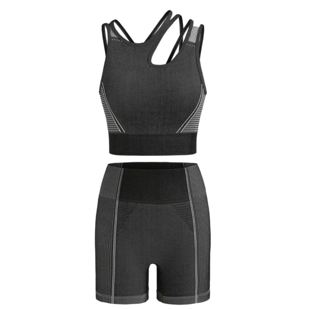 Black Strappy Yoga Set - Nursecaresuites - Online Healthcare BoutiqueJumpsuitsactivewearblack workout clothesshorts