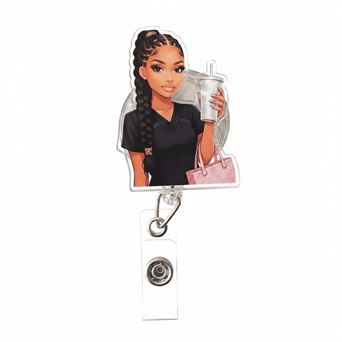 Braided Healthcare Baddie Rhinestone Tumbler & Pink Tote Badge Reel - Nursecaresuites - Online Healthcare Boutiquebadge reelacrylic badge reelaesthetic healthcare workeraesthetic nurse look