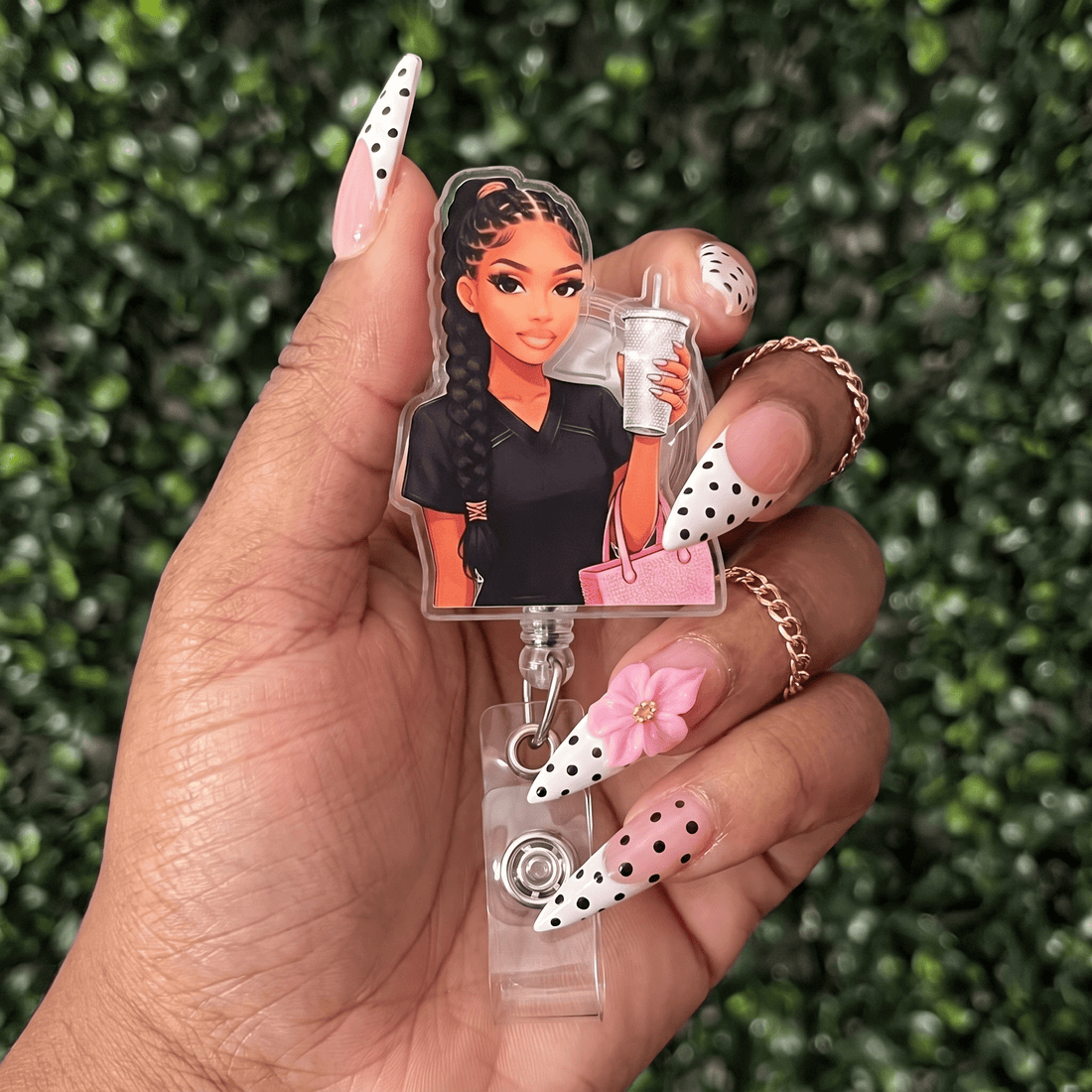 Braided Healthcare Baddie Rhinestone Tumbler & Pink Tote Badge Reel - Nursecaresuites - Online Healthcare Boutiquebadge reelacrylic badge reelaesthetic healthcare workeraesthetic nurse look