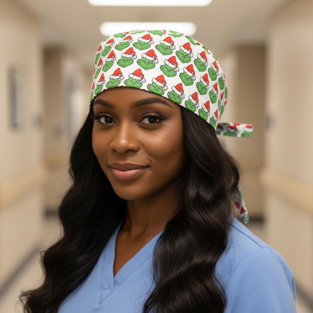Christmas Satin - Lined Scrub Caps – Holiday Nurse Scrub Caps - Nursecaresuites - Online Healthcare BoutiqueScrub CapAdjustable Scrub CapAdjustable Tie BackBreathable