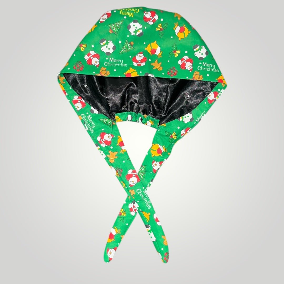 Christmas Satin - Lined Scrub Caps – Holiday Nurse Scrub Caps - Nursecaresuites - Online Healthcare BoutiqueScrub CapAdjustable Scrub CapAdjustable Tie BackBreathable