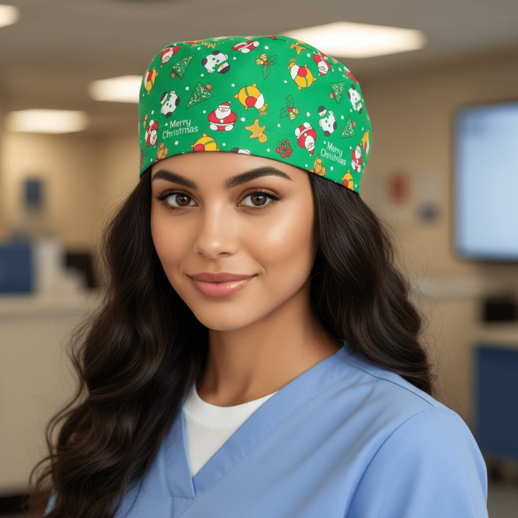Christmas Satin - Lined Scrub Caps – Holiday Nurse Scrub Caps - Nursecaresuites - Online Healthcare BoutiqueScrub CapAdjustable Scrub CapAdjustable Tie BackBreathable