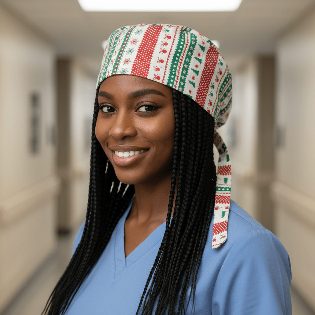 Christmas Satin - Lined Scrub Caps – Holiday Nurse Scrub Caps - Nursecaresuites - Online Healthcare BoutiqueScrub CapAdjustable Scrub CapAdjustable Tie BackBreathable