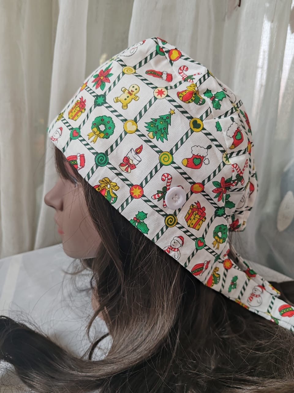 Christmas Satin - Lined Scrub Caps – Holiday Nurse Scrub Caps - Nursecaresuites - Online Healthcare BoutiqueScrub CapAdjustable Scrub CapAdjustable Tie BackBreathable