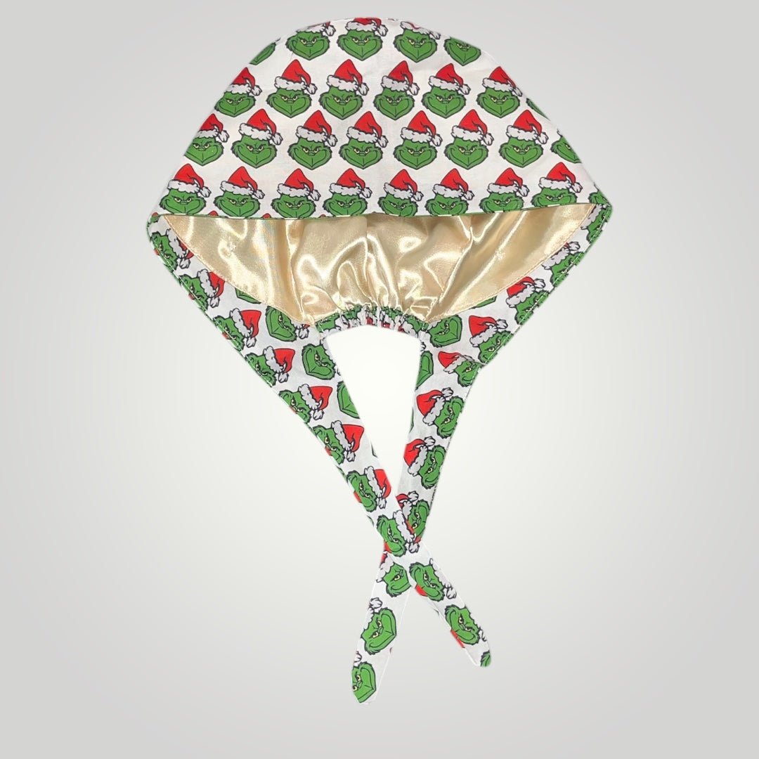 Christmas Satin - Lined Scrub Caps – Holiday Nurse Scrub Caps - Nursecaresuites - Online Healthcare BoutiqueScrub CapAdjustable Scrub CapAdjustable Tie BackBreathable