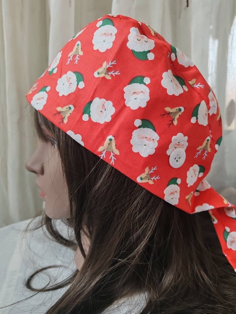 Christmas Satin - Lined Scrub Caps – Holiday Nurse Scrub Caps - Nursecaresuites - Online Healthcare BoutiqueScrub CapAdjustable Scrub CapAdjustable Tie BackBreathable