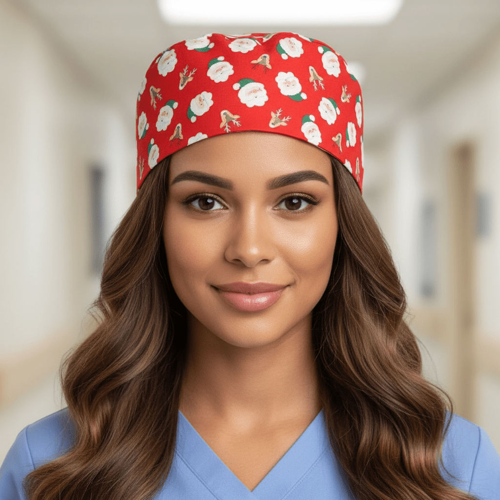 Christmas Satin - Lined Scrub Caps – Holiday Nurse Scrub Caps - Nursecaresuites - Online Healthcare BoutiqueScrub CapAdjustable Scrub CapAdjustable Tie BackBreathable