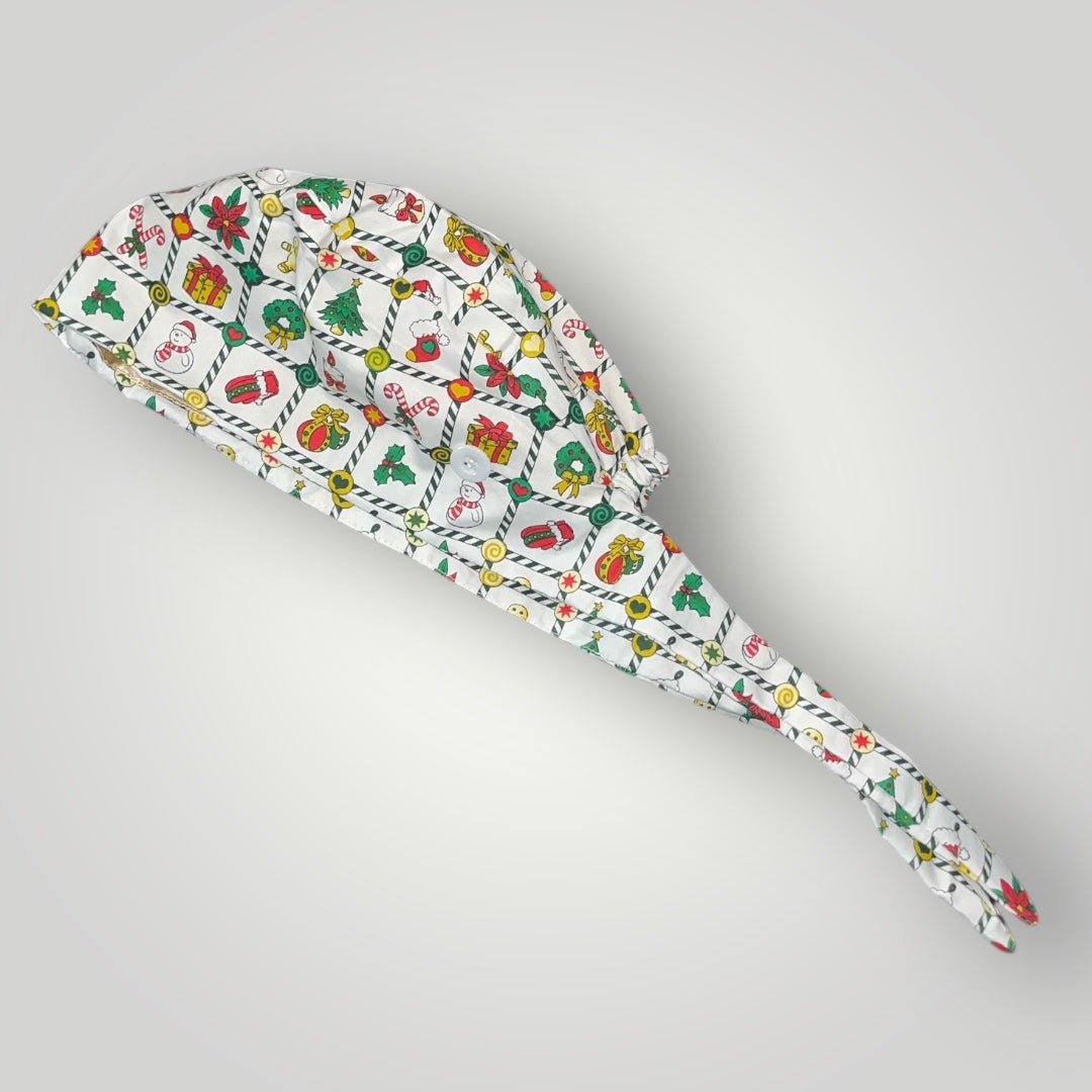 Christmas Satin - Lined Scrub Caps – Holiday Nurse Scrub Caps - Nursecaresuites - Online Healthcare BoutiqueScrub CapAdjustable Scrub CapAdjustable Tie BackBreathable