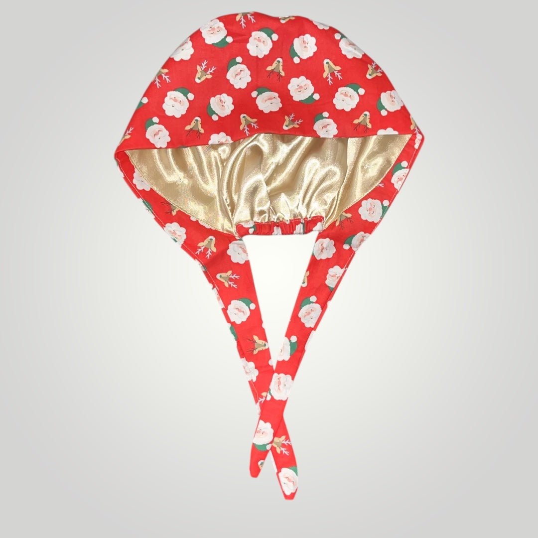 Christmas Satin - Lined Scrub Caps – Holiday Nurse Scrub Caps - Nursecaresuites - Online Healthcare BoutiqueScrub CapAdjustable Scrub CapAdjustable Tie BackBreathable