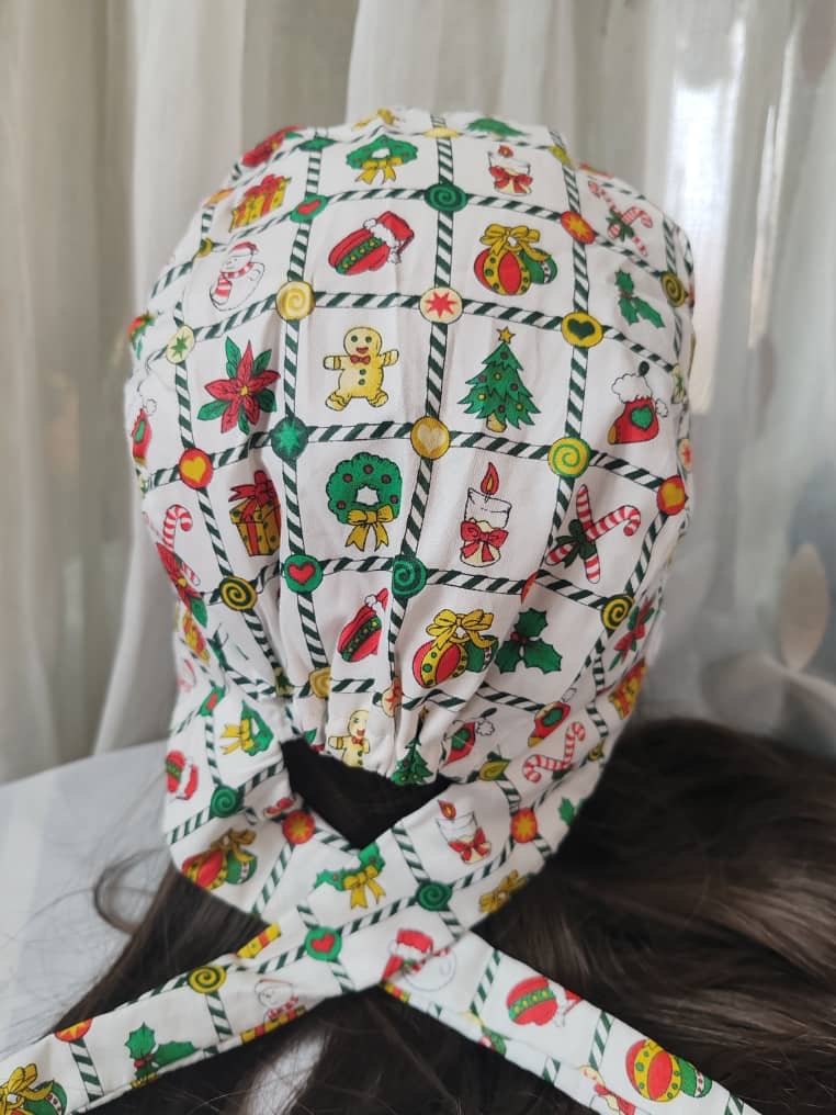Christmas Satin - Lined Scrub Caps – Holiday Nurse Scrub Caps - Nursecaresuites - Online Healthcare BoutiqueScrub CapAdjustable Scrub CapAdjustable Tie BackBreathable