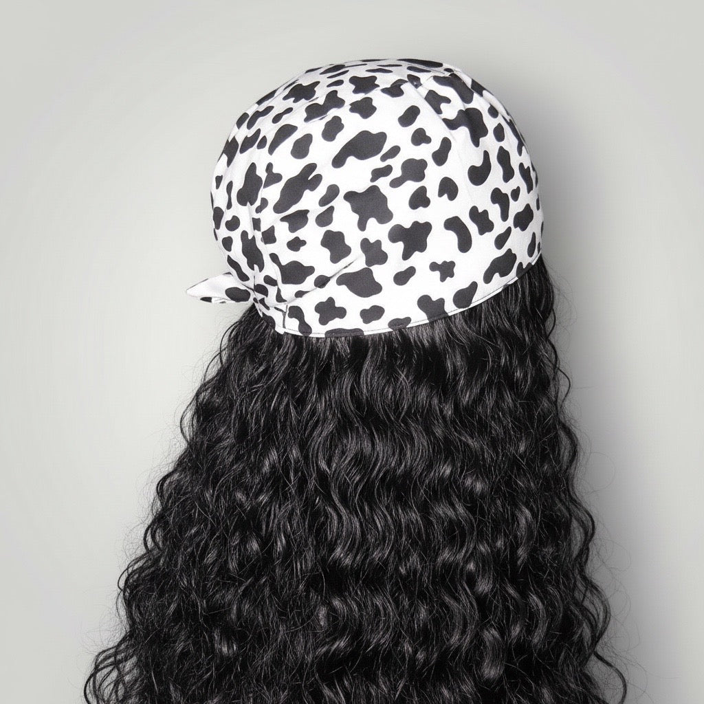 Cow Print Satin-Lined Tie-Back Scrub Cap - Nursecaresuites - Online Healthcare BoutiqueScrub Capblack girl nursebraid friendly scrub capcotton scrub cap