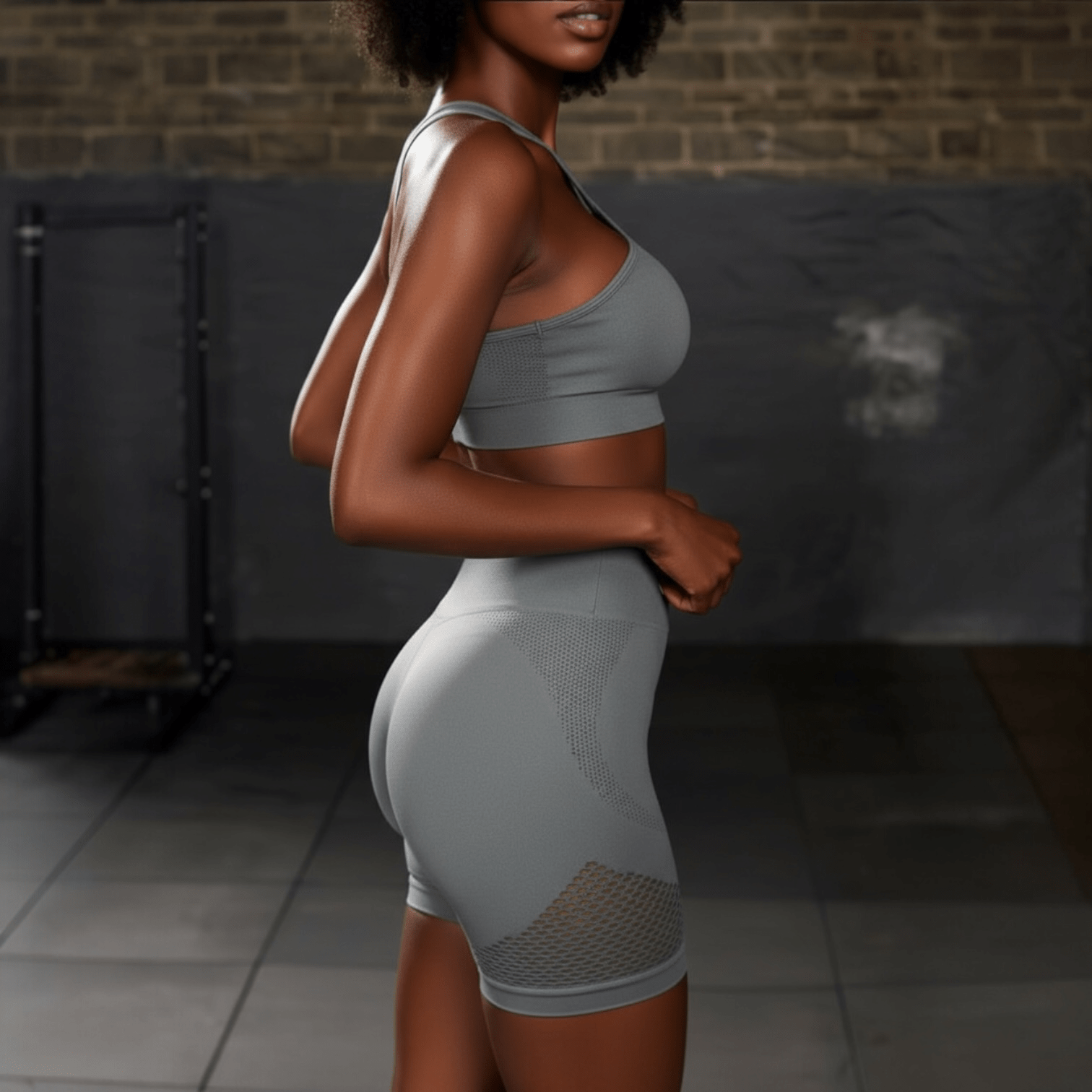 Gray Cross Straps Cutout Bra and High Waist Yoga Short Set - Nursecaresuites - Online Healthcare Boutiqueyoga set2 piece yoga outfitactivewear set for womenbody shaping yoga set