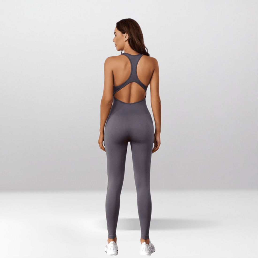 Gray Cutout Racerback Seamless Yoga Jumpsuit - Nursecaresuites - Online Healthcare BoutiqueJumpsuitsactiveweargray jumpsuitjumpsuit