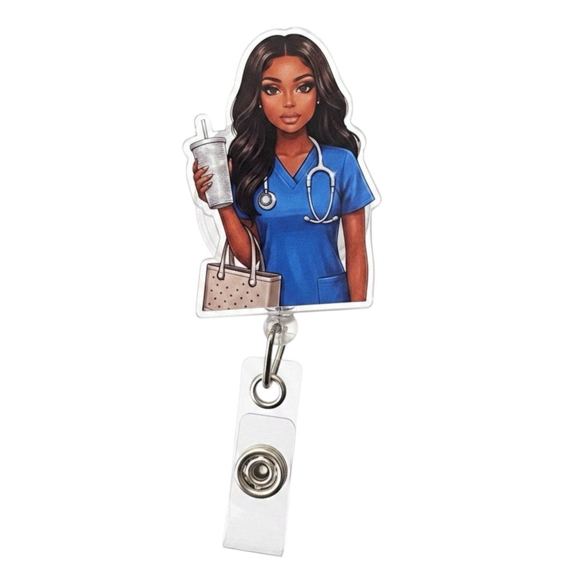 Healthcare Girlie Rhinestone Tumbler Badge Reel - Nursecaresuites - Online Healthcare Boutiquebadge reelacrylic badge reelalligator clip badge reelblue scrubs