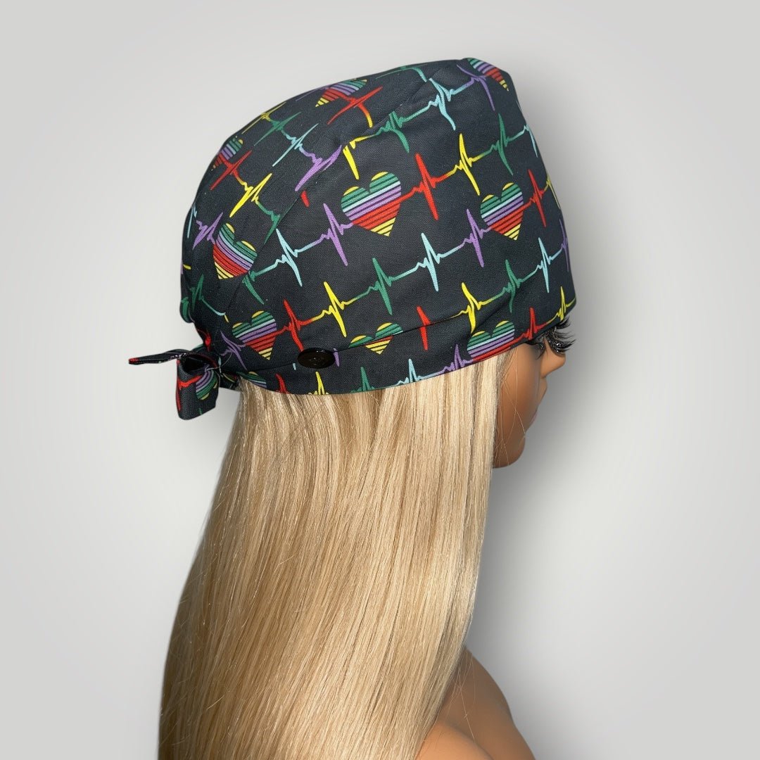 Heartbeat Babe Satin-lined Scrub Cap - Nursecaresuites - Online Healthcare BoutiqueScrub CapAdjustable Scrub CapAdjustable Tie Backaesthetic healthcare worker