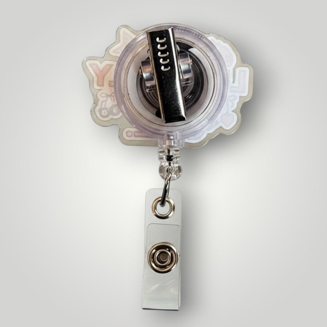 Im Literally Just A Girl Badge Reel - Nursecaresuites - Online Healthcare Boutiquebadge reelacrylic badge reelaesthetic healthcare workeraesthetic nurse look