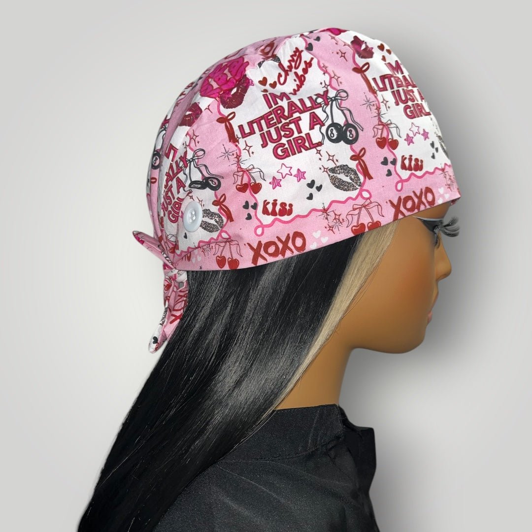 Im Literally Just A Girl Satin - Lined Tie Back Scrub Caps - Nursecaresuites - Online Healthcare BoutiqueScrub CapAdjustable Scrub CapAdjustable Tie Backaesthetic healthcare worker
