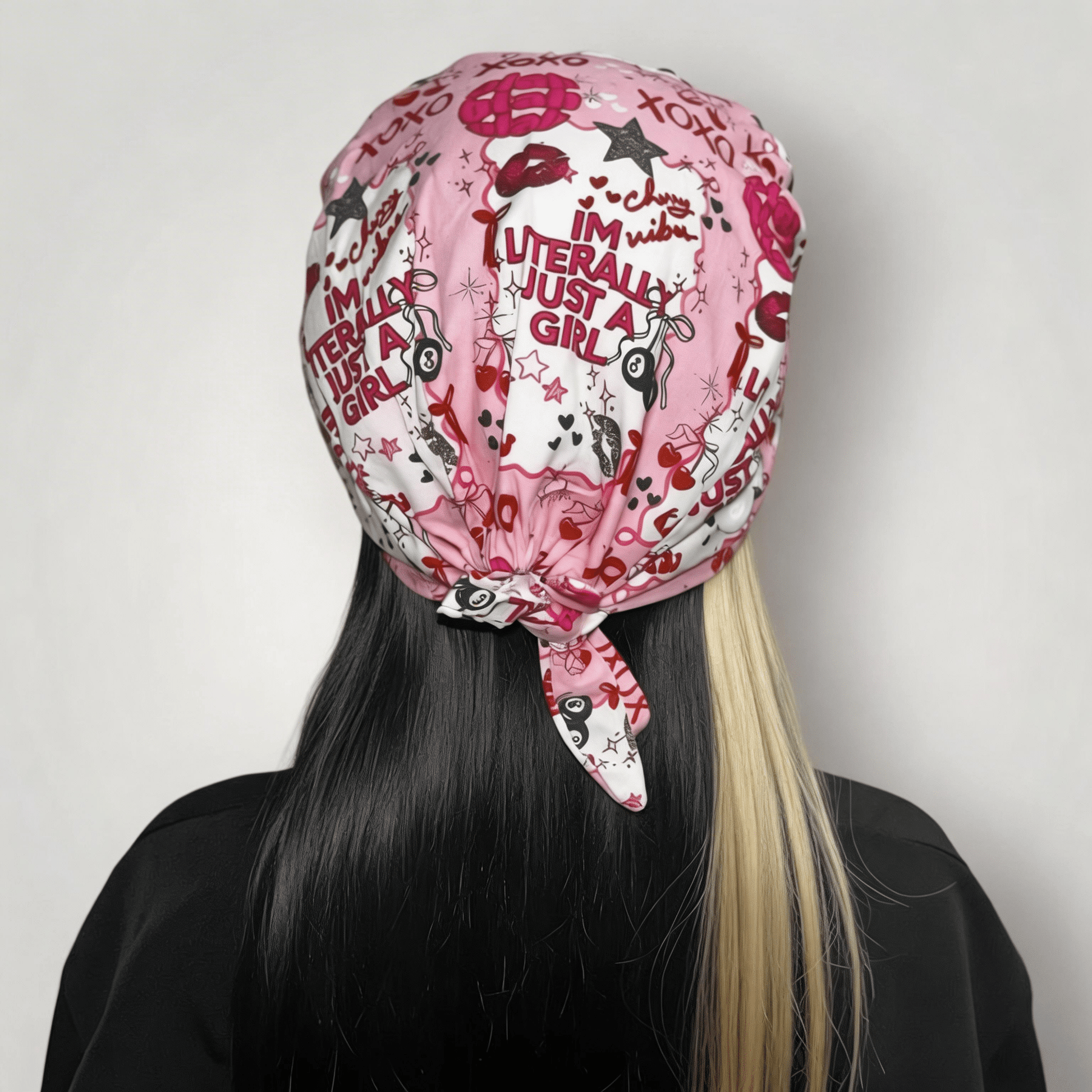 Im Literally Just A Girl Satin - Lined Tie Back Scrub Caps - Nursecaresuites - Online Healthcare BoutiqueScrub CapAdjustable Scrub CapAdjustable Tie Backaesthetic healthcare worker