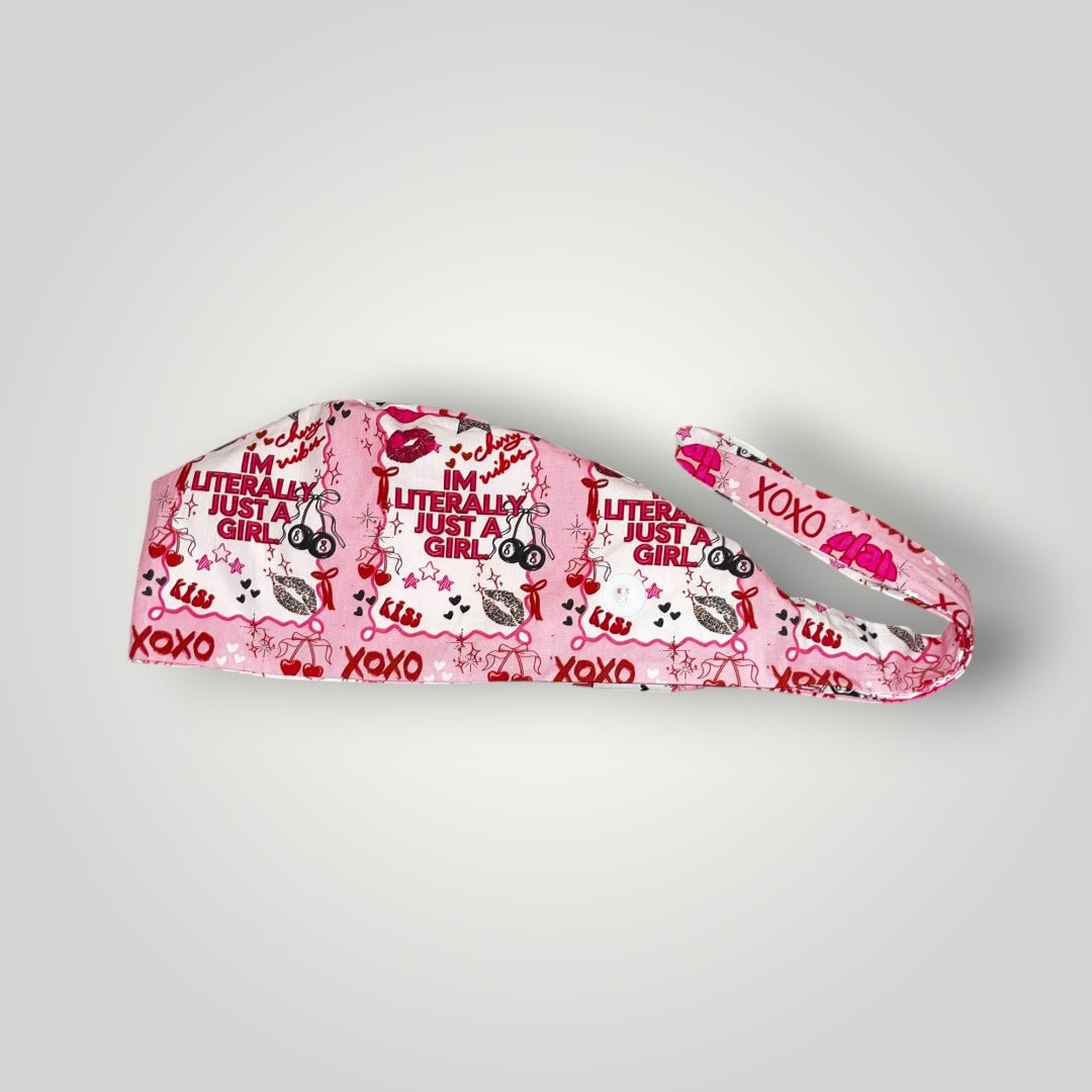 Im Literally Just A Girl Satin - Lined Tie Back Scrub Caps - Nursecaresuites - Online Healthcare BoutiqueScrub CapAdjustable Scrub CapAdjustable Tie Backaesthetic healthcare worker