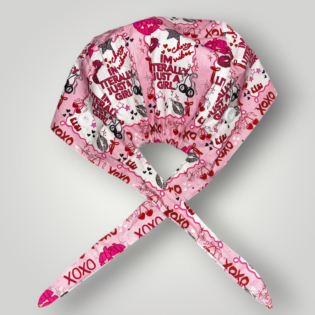 Im Literally Just A Girl Satin - Lined Tie Back Scrub Caps - Nursecaresuites - Online Healthcare BoutiqueScrub CapAdjustable Scrub CapAdjustable Tie Backaesthetic healthcare worker