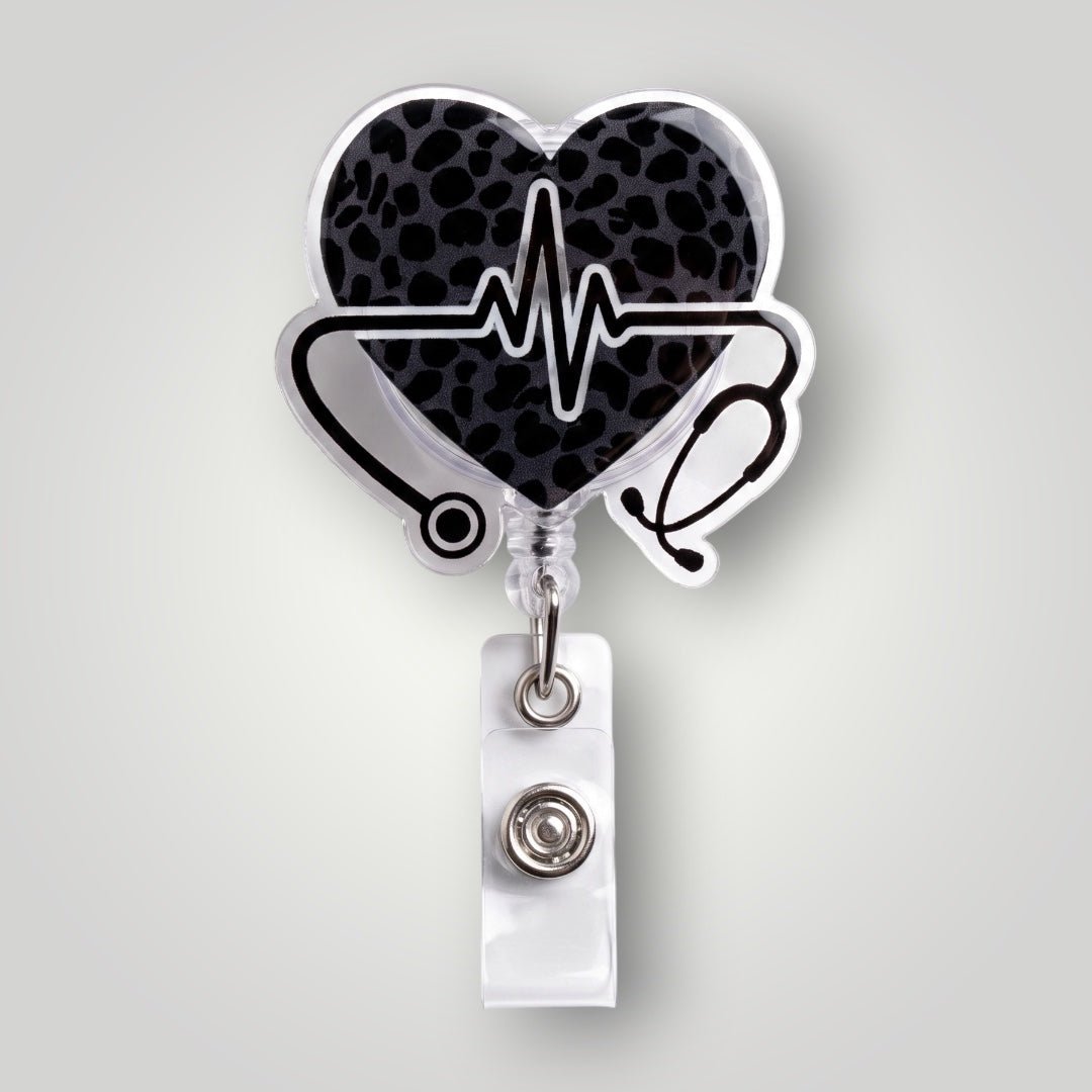 Leopard Heartbeat Stethoscope Badge Reel - Nursecaresuites - Online Healthcare Boutiquebadge reelcna accessoriescna badge reelcute badge reel