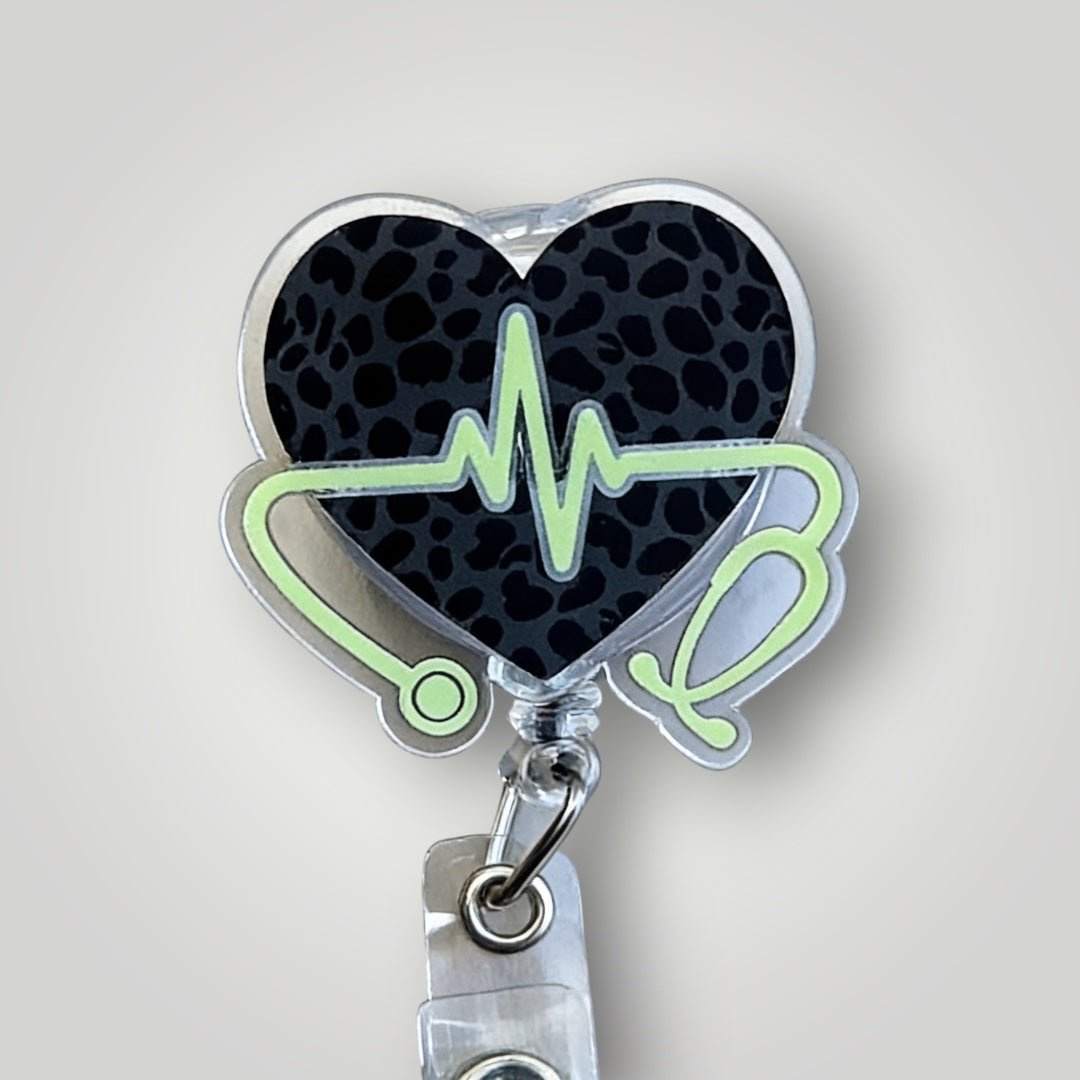 Leopard Heartbeat Stethoscope Badge Reel - Nursecaresuites - Online Healthcare Boutiquebadge reelcna accessoriescna badge reelcute badge reel