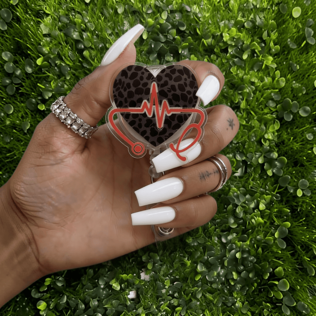 Leopard Heartbeat Stethoscope Badge Reel - Nursecaresuites - Online Healthcare Boutiquebadge reelcna accessoriescna badge reelcute badge reel