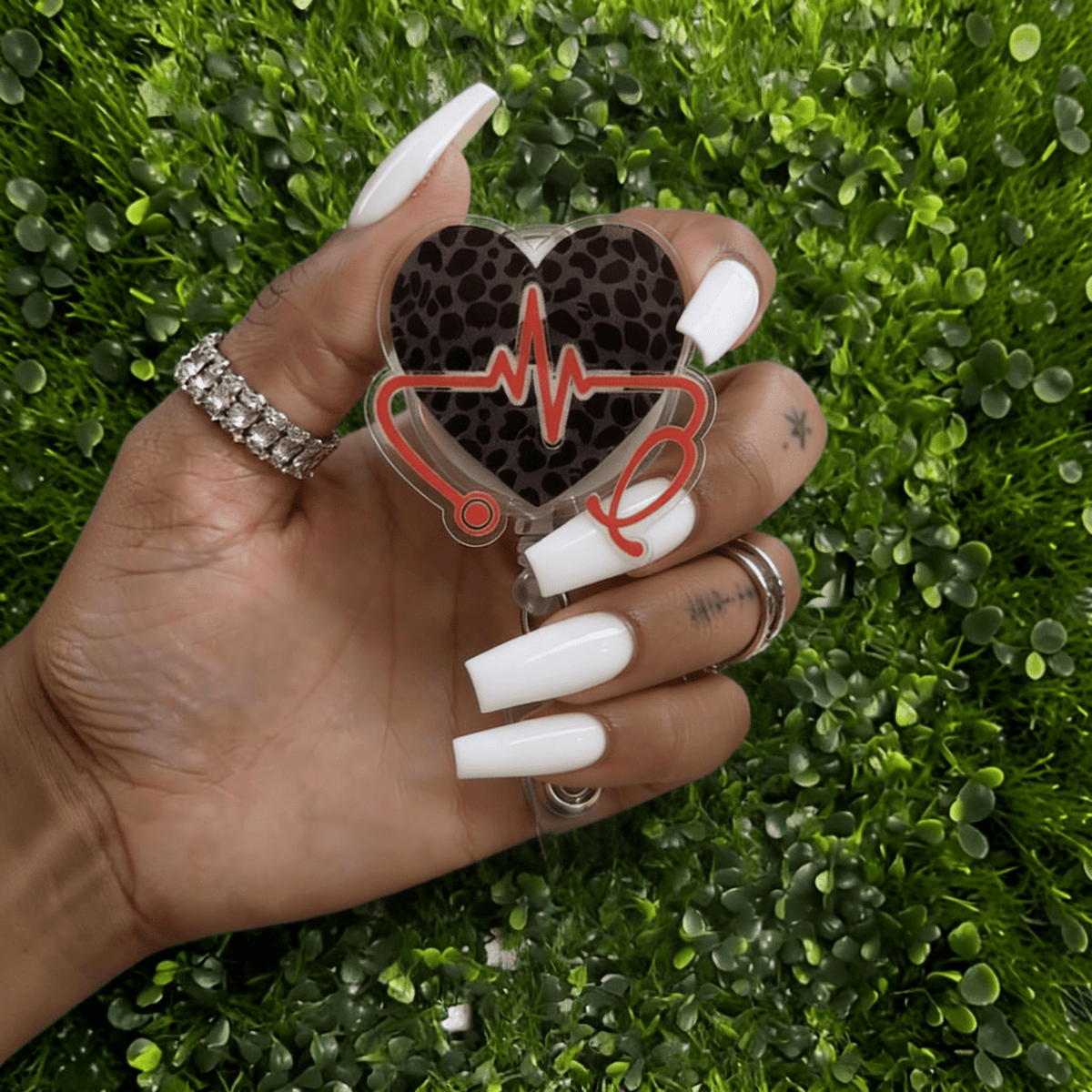 Leopard Heartbeat Stethoscope Badge Reel - Nursecaresuites - Online Healthcare Boutiquebadge reelcna accessoriescna badge reelcute badge reel