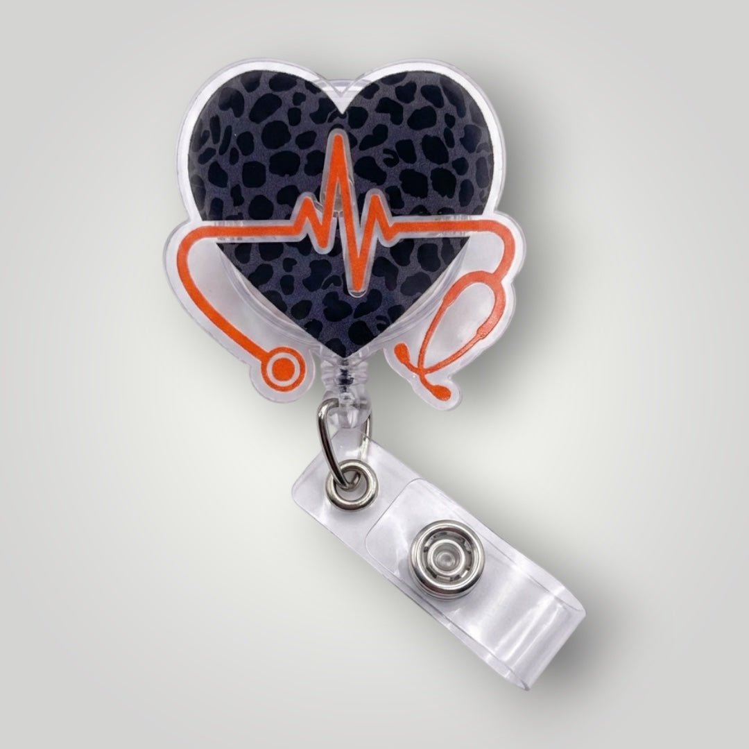 Leopard Heartbeat Stethoscope Badge Reel - Nursecaresuites - Online Healthcare Boutiquebadge reelcna accessoriescna badge reelcute badge reel