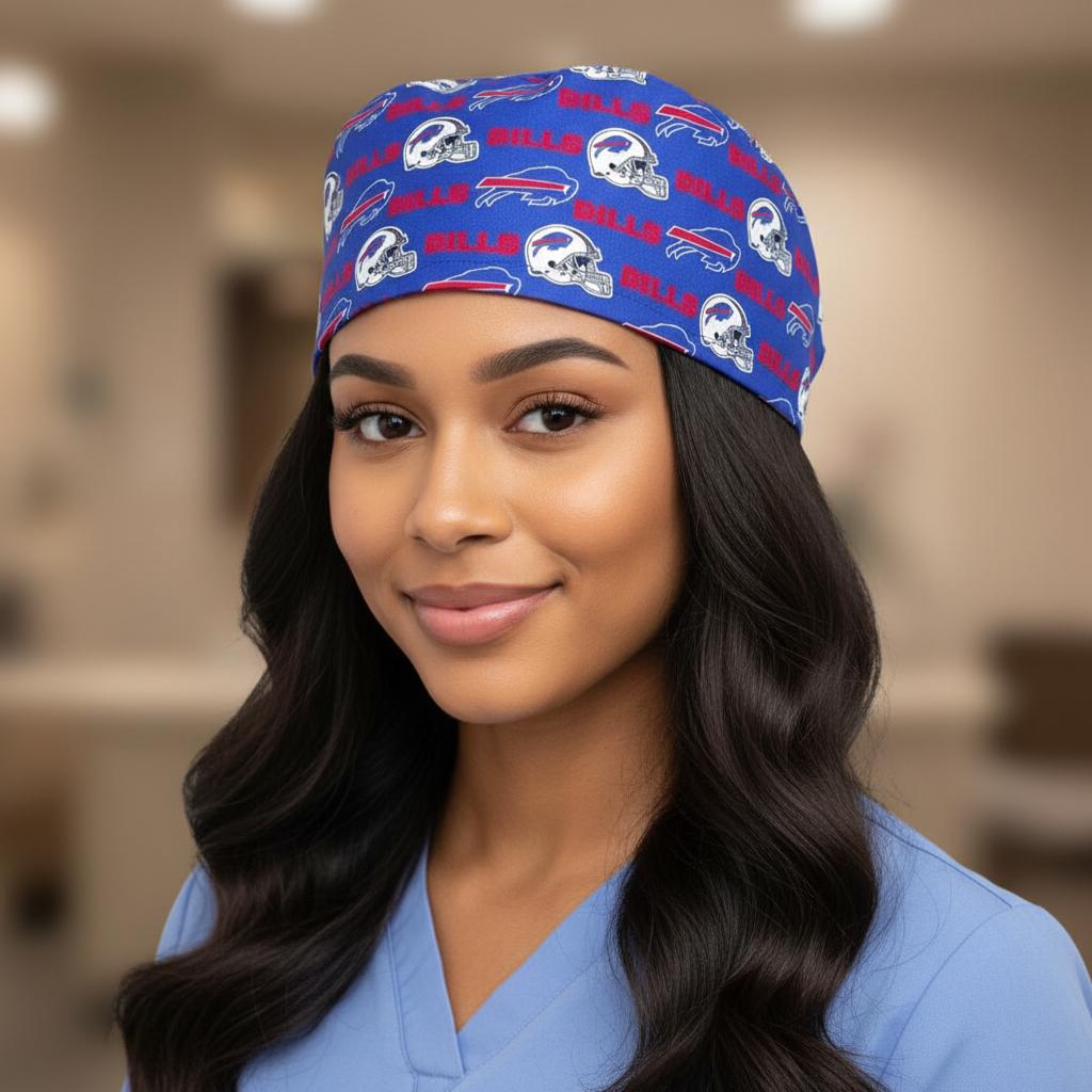 Limited Edition NFL Buffalo Bills Satin - Lined Scrub Cap - Nursecaresuites - Online Healthcare BoutiqueScrub CapAdjustable Scrub CapAdjustable Tie Backaesthetic healthcare worker