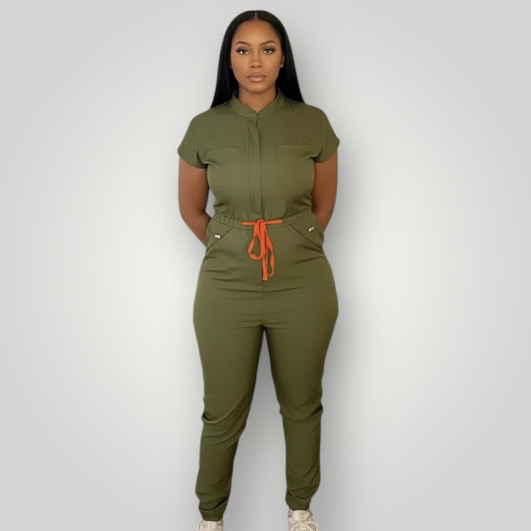 Limited Edition - One Piece Scrub Jumpsuit - Nursecaresuites - Online Healthcare BoutiqueScrubs8 pocket medical uniformadjustable drawstring waist jumpsuitall day comfort scrubs