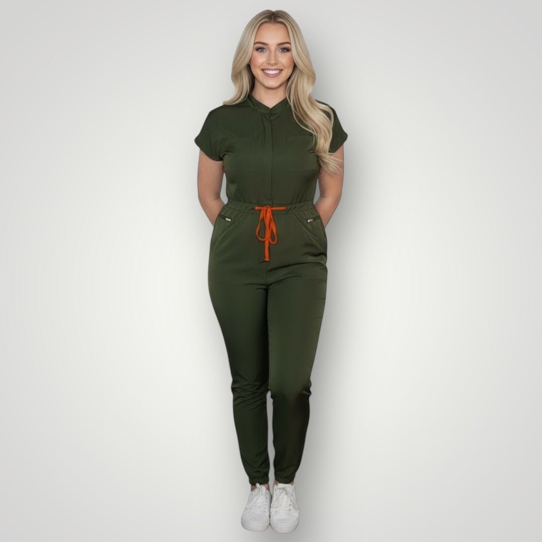 Limited Edition - One Piece Scrub Jumpsuit - Nursecaresuites - Online Healthcare BoutiqueScrubs8 pocket medical uniformadjustable drawstring waist jumpsuitall day comfort scrubs