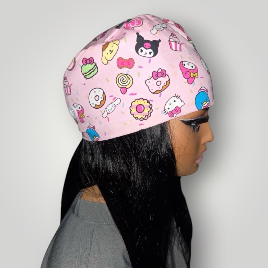 Limited Edition Satin - Lined Tie Back Scrub Caps | Hello Kitty, Barbie, Powerpuff and Bratz Styles - Nursecaresuites - Online Healthcare BoutiqueScrub CapAdjustable Scrub CapAdjustable Tie Backaesthetic healthcare worker