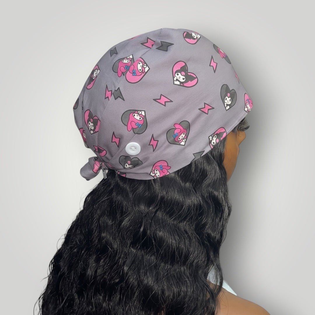 Limited Edition Satin-Lined Tie Back Scrub Caps | Kuromi Hello Kitty - Nursecaresuites - Online Healthcare BoutiqueScrub CapAdjustable Scrub CapAdjustable Tie Backaesthetic healthcare worker