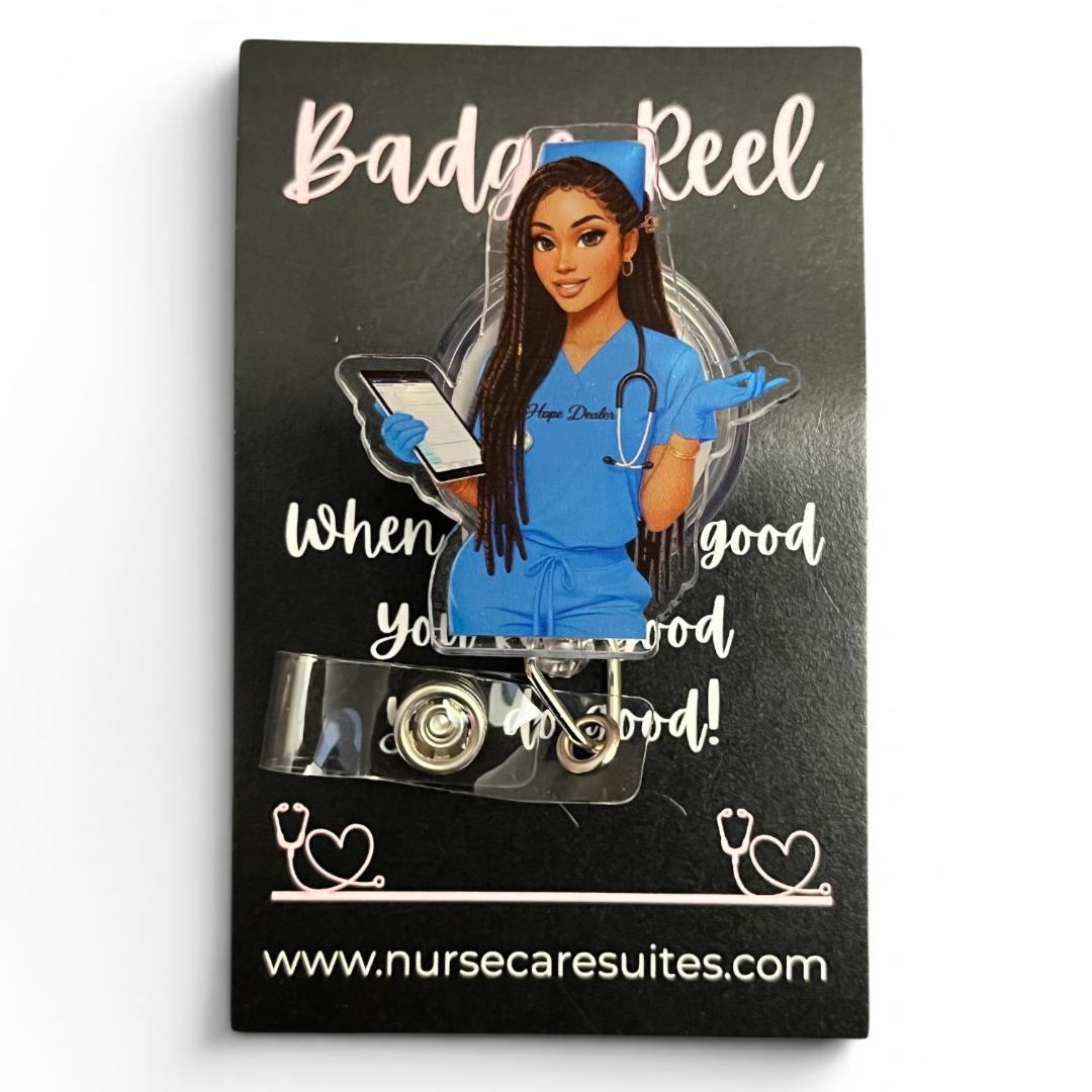 Locs & Loaded Nurse Badge Reel - Nursecaresuites - Online Healthcare Boutiquebadge reelacrylic badge reelaesthetic healthcare workeraesthetic nurse look