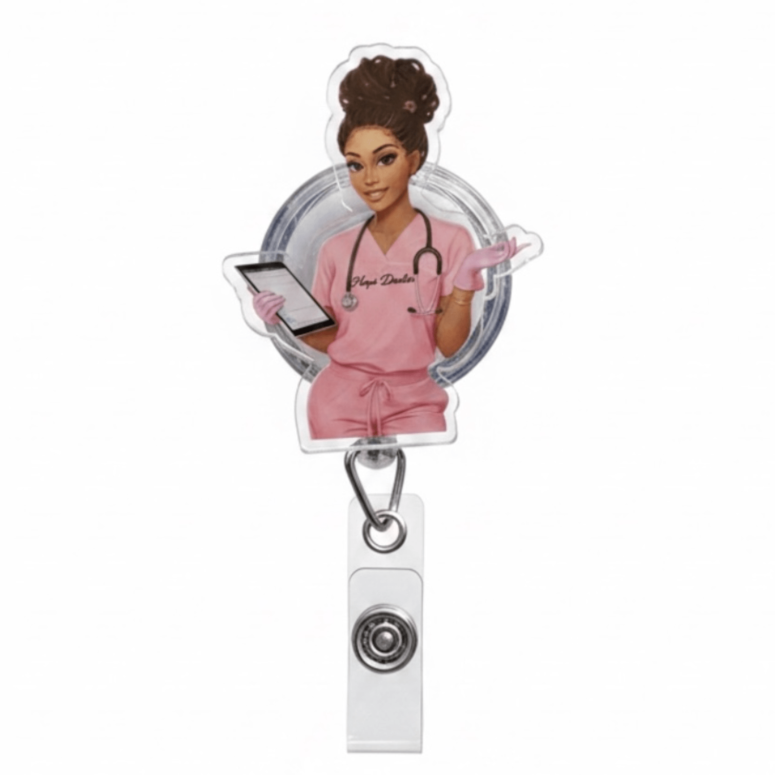 Locs & Loaded Nurse Badge Reel - Nursecaresuites - Online Healthcare Boutiquebadge reelacrylic badge reelaesthetic healthcare workeraesthetic nurse look