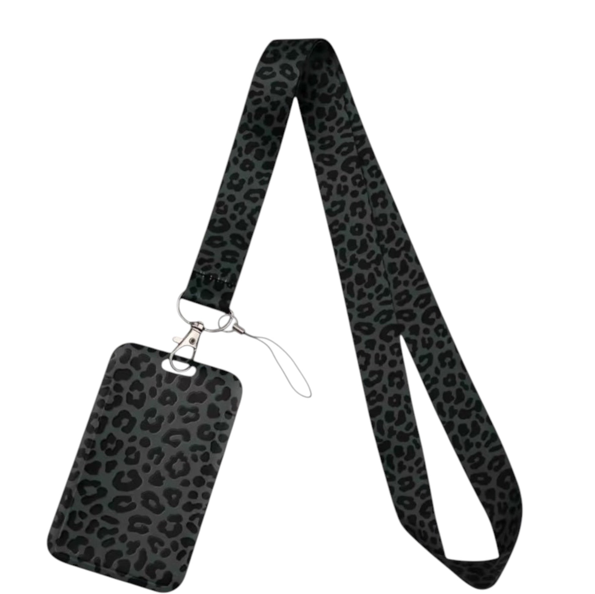 Midnight Leopard Lanyard with ID Holder – Durable Badge Holder for Nurses & Healthcare Workers - Nursecaresuites - Online Healthcare Boutiquebadge holder lanyardblack leopard lanyardcute work accessories