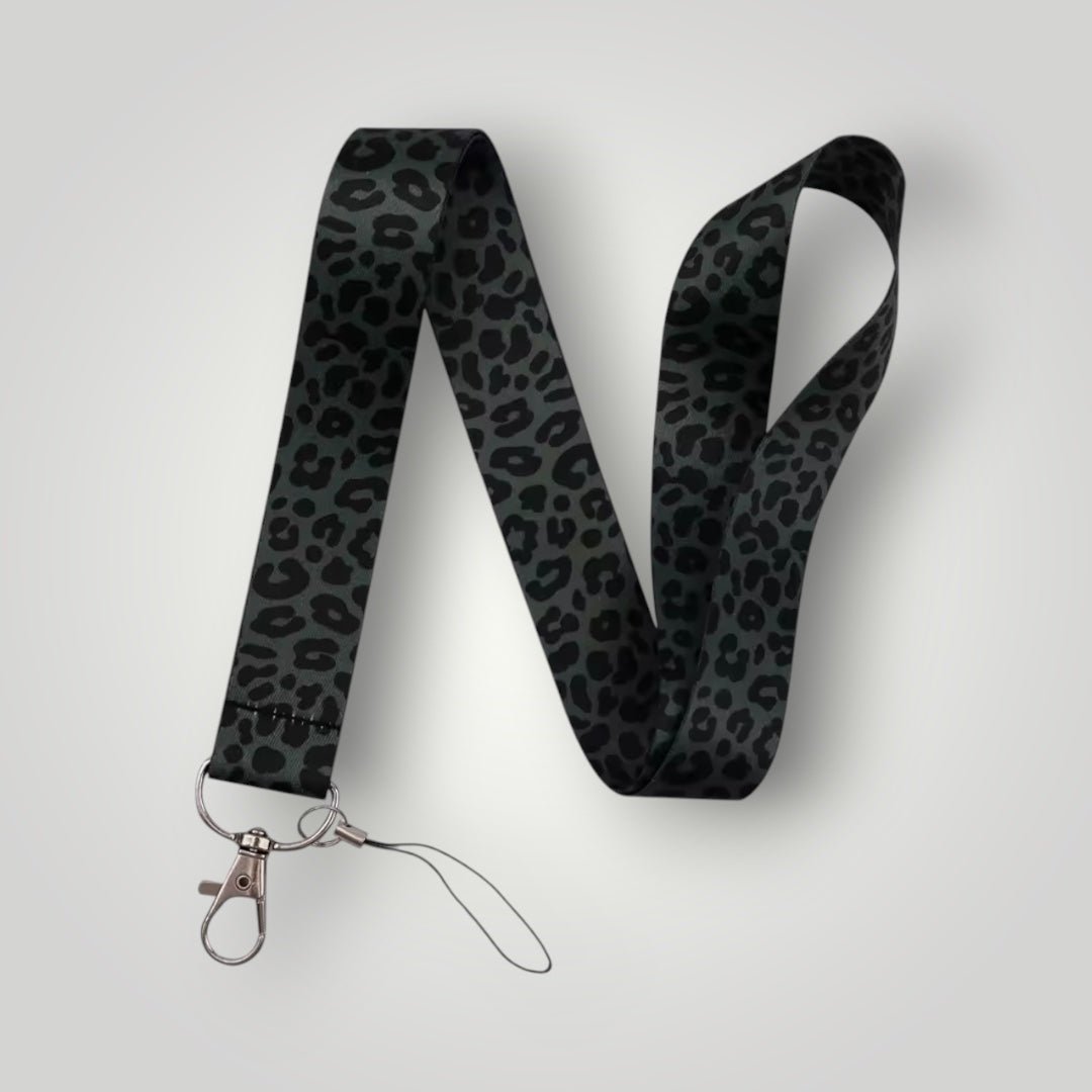 Midnight Leopard Lanyard with ID Holder – Durable Badge Holder for Nurses & Healthcare Workers - Nursecaresuites - Online Healthcare Boutiquebadge holder lanyardblack leopard lanyardcute work accessories