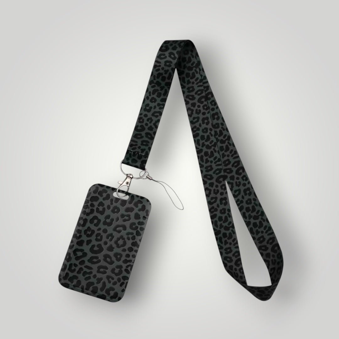 Midnight Leopard Lanyard with ID Holder – Durable Badge Holder for Nurses & Healthcare Workers - Nursecaresuites - Online Healthcare Boutiquebadge holder lanyardblack leopard lanyardcute work accessories