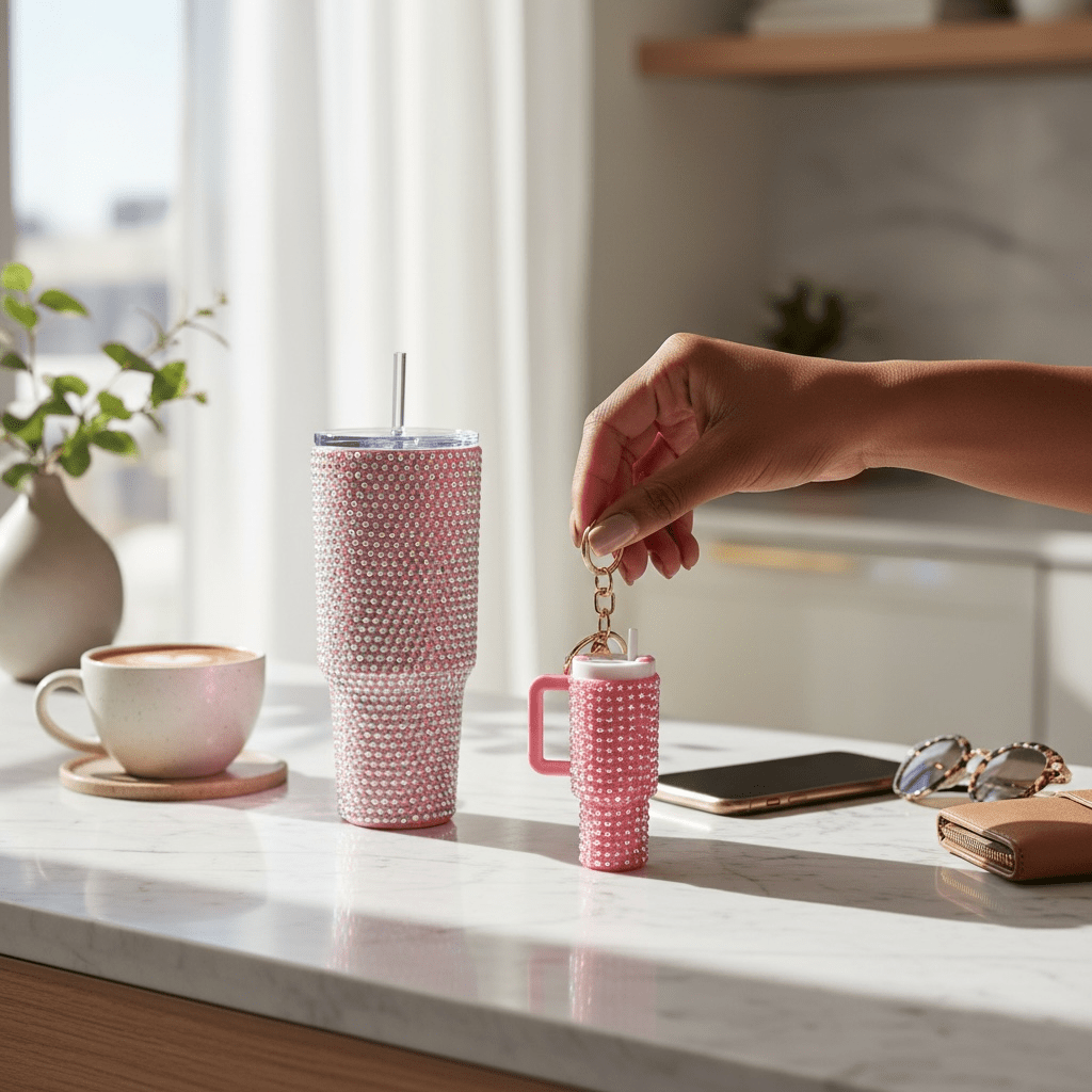 Mini Bling Tumbler Keychains - Nursecaresuites - Online Healthcare BoutiqueKeychainsbag charmbling keychainchapstick holder keychain