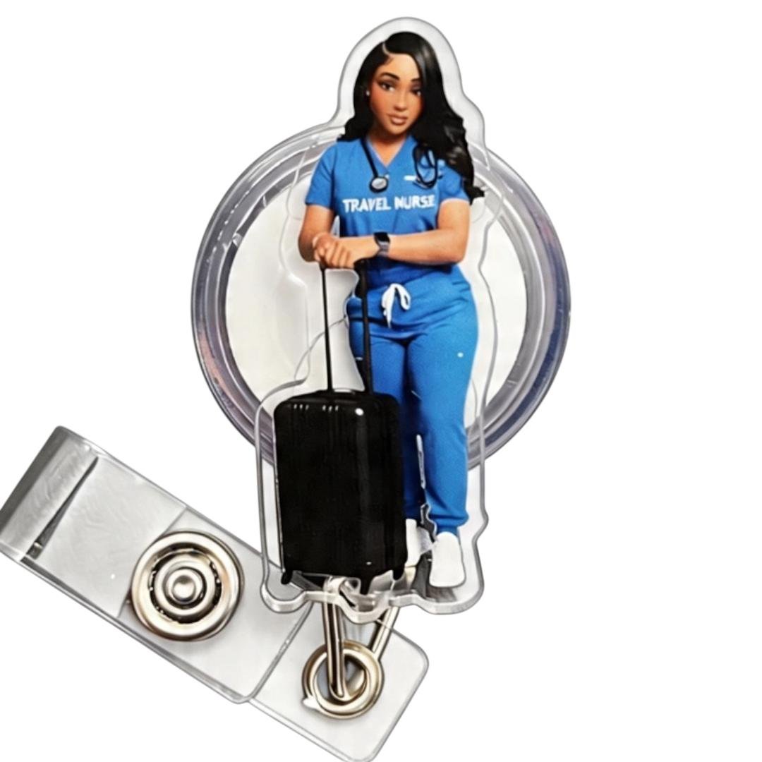 On The Go Travel Nurse Badge Reel - Nursecaresuites - Online Healthcare Boutiquebadge reelacrylic badge reelaesthetic healthcare workeraesthetic nurse look