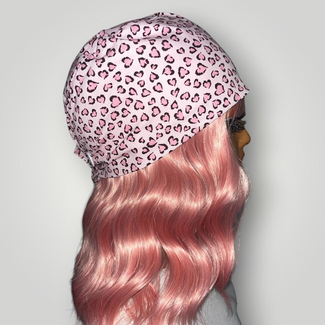 Pink Sweetheart Leopard Satin - Lined Tie Back Scrub Cap - Nursecaresuites - Online Healthcare BoutiqueScrub Capbreathable scrub capcapcute scrub caps