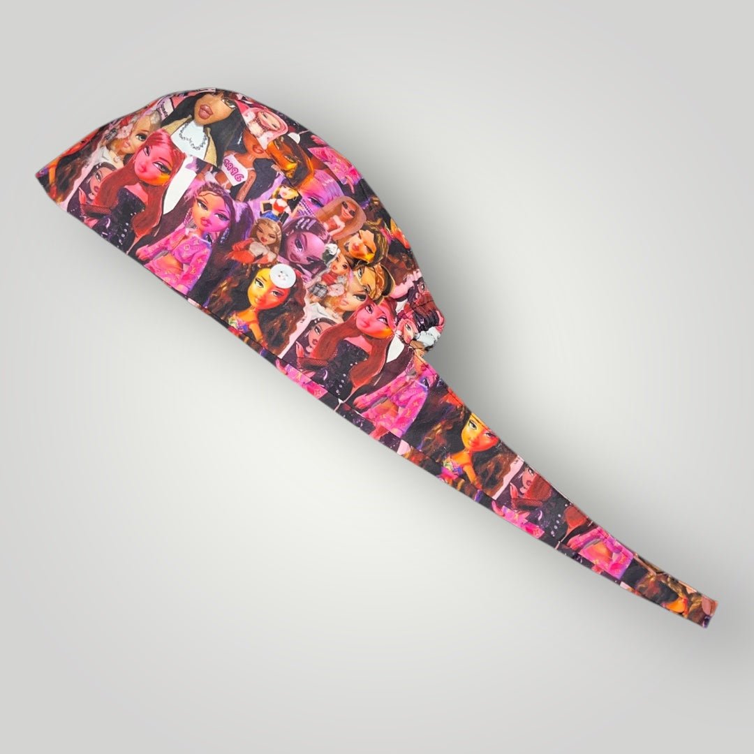 Satin - Lined Nurse Scrub Caps – Hello Kitty, Barbie & Bratz | Most Wanted Collection - Nursecaresuites - Online Healthcare BoutiqueScrub CapAdjustable Scrub CapAdjustable Tie BackBarbie Scrub Cap