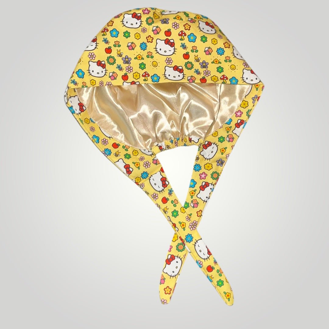 Satin - Lined Nurse Scrub Caps – Hello Kitty, Barbie & Bratz | Most Wanted Collection - Nursecaresuites - Online Healthcare BoutiqueScrub CapAdjustable Scrub CapAdjustable Tie BackBarbie Scrub Cap